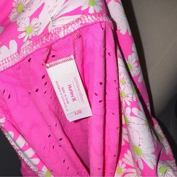 Loveshackfancy X Hurley Collaboration L Neon Pink Floral Eyelet Jacket Skirt Set